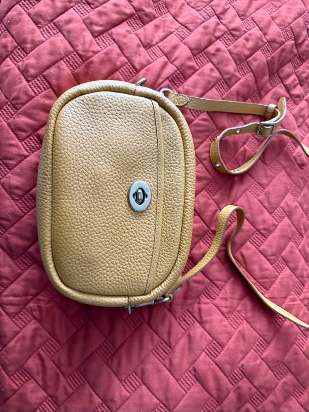 Coach Pebbled Camera Crossbody Bag in Mustard Yellow